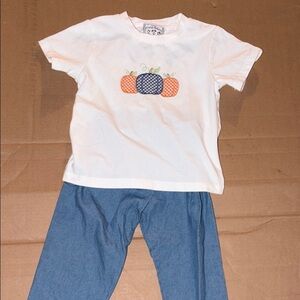 THREE SISTERS Girls' 2T White shirt set with Pumpkins/ Blue Pants
